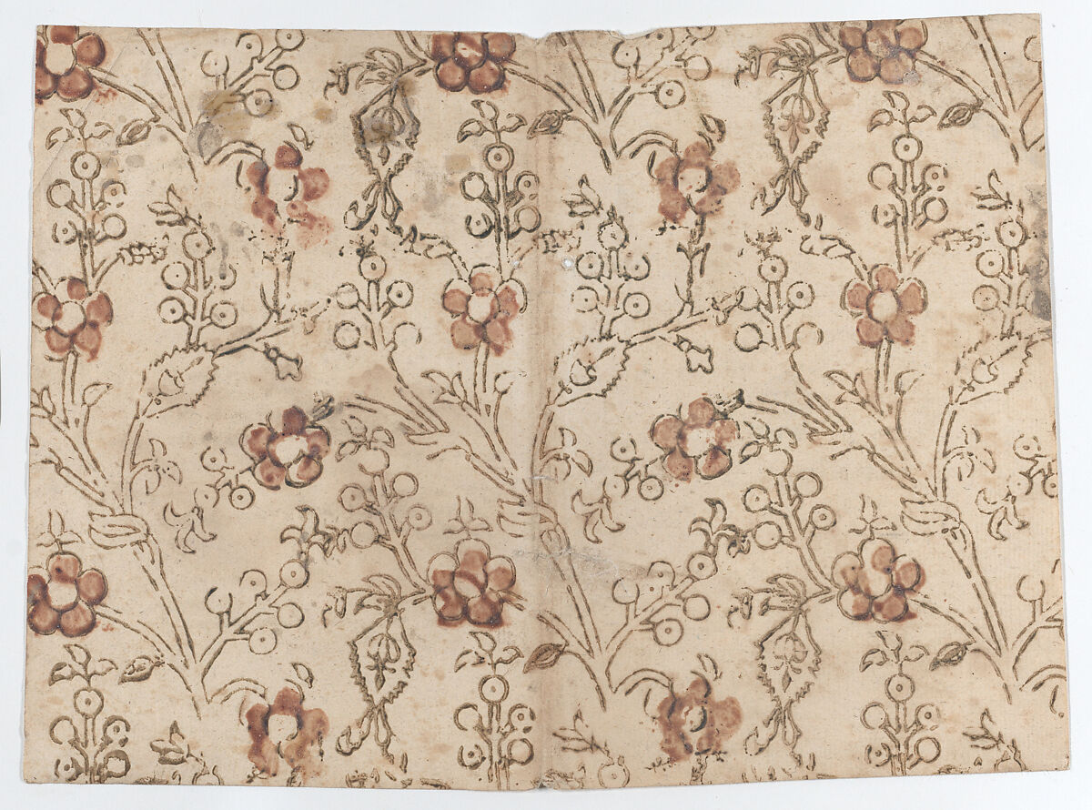 Book cover with overall floral and bud pattern, Anonymous  , 19th century, Relief print (wood or metal) 
