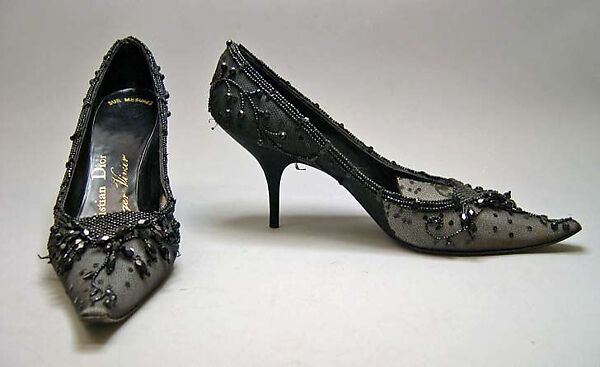 Evening shoes, House of Dior (French, founded 1946), nylon, leather, glass, plastic, French 