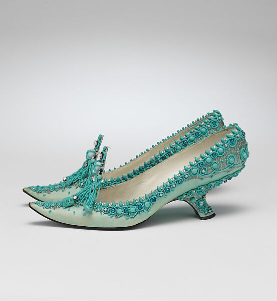 Evening shoes, House of Dior (French, founded 1946), silk, metal, leather, metallic thread, plastic, glass, French