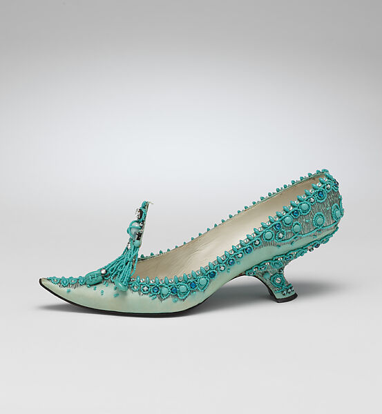 Evening shoes, House of Dior (French, founded 1946), silk, metal, leather, metallic thread, plastic, glass, French