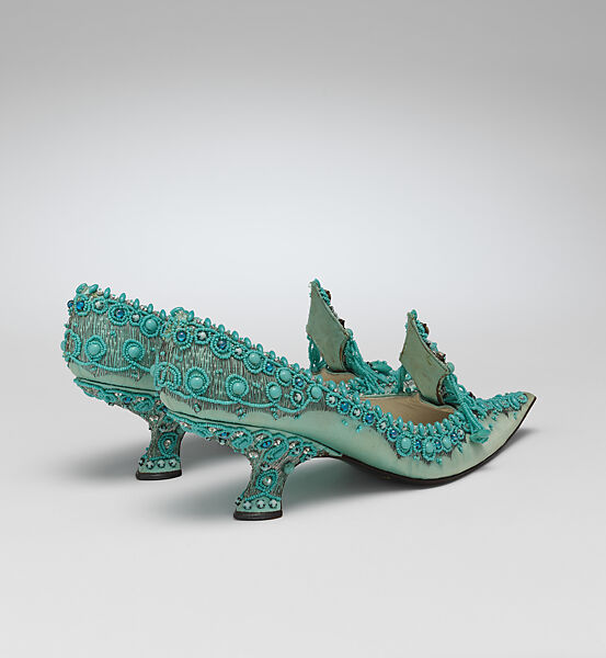 Evening shoes, House of Dior (French, founded 1946), silk, metal, leather, metallic thread, plastic, glass, French