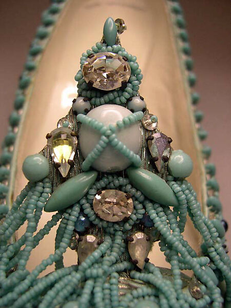 Evening shoes, House of Dior (French, founded 1946), silk, metal, leather, metallic thread, plastic, glass, French