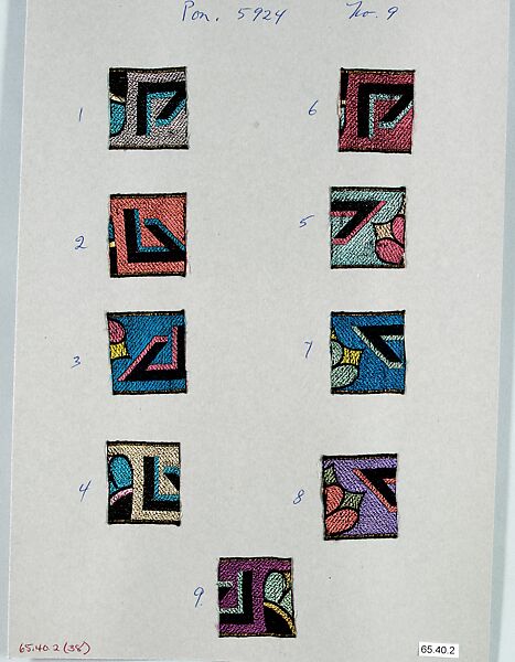 Sheet of ribbon samples, Silk, Swiss