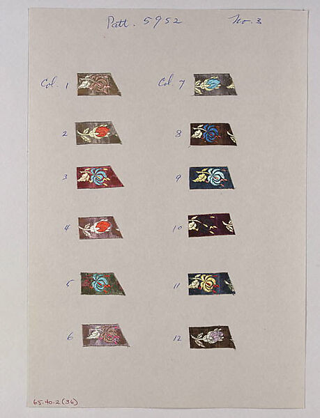 Sheet of ribbon samples, Silk, Swiss