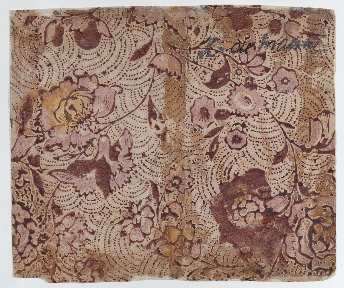 Book cover with overall floral and dot pattern, Anonymous  , 19th century, Relief print (wood or metal) 