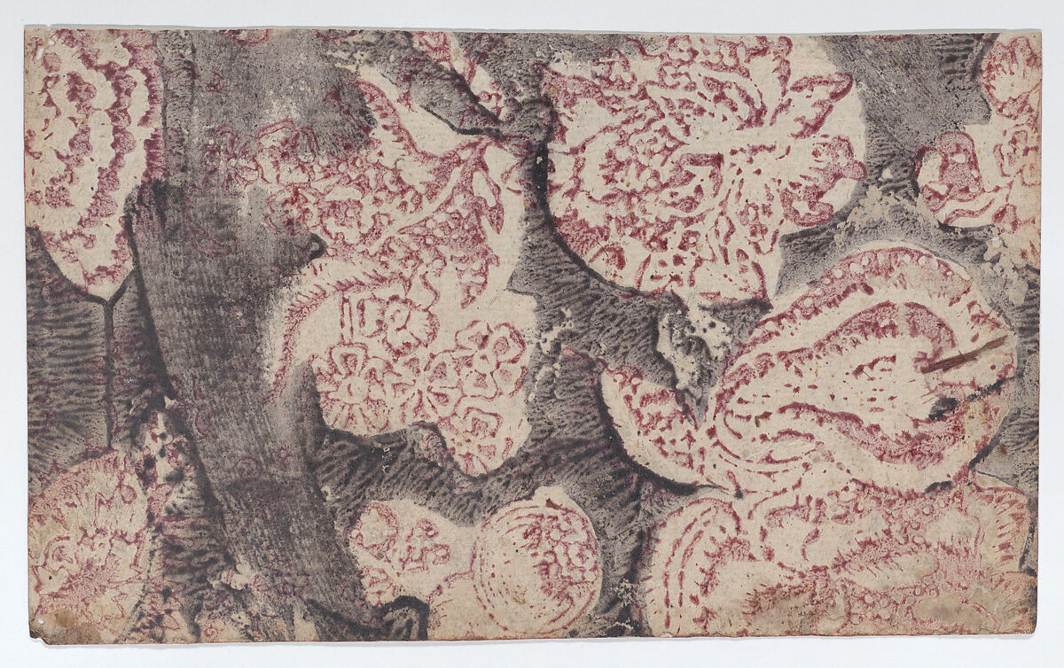 Sheet with floral pattern with dark background, Anonymous  , Italian, 18th century, Relief print (wood or metal) 