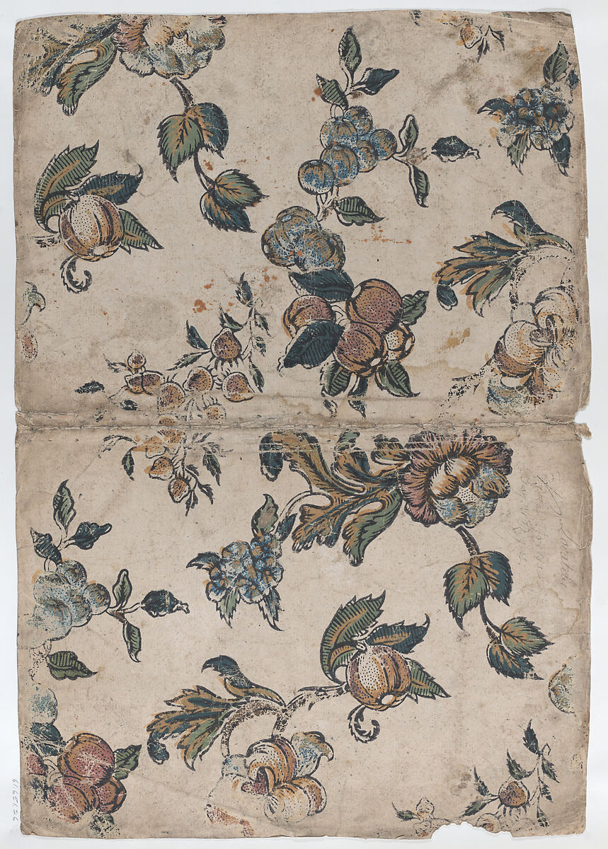 Book cover with overall fruit and floral pattern, Anonymous  , 19th century, Relief print (wood or metal)