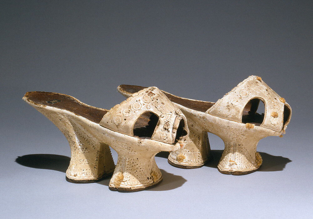 Chopines, leather, silk, wood, Italian