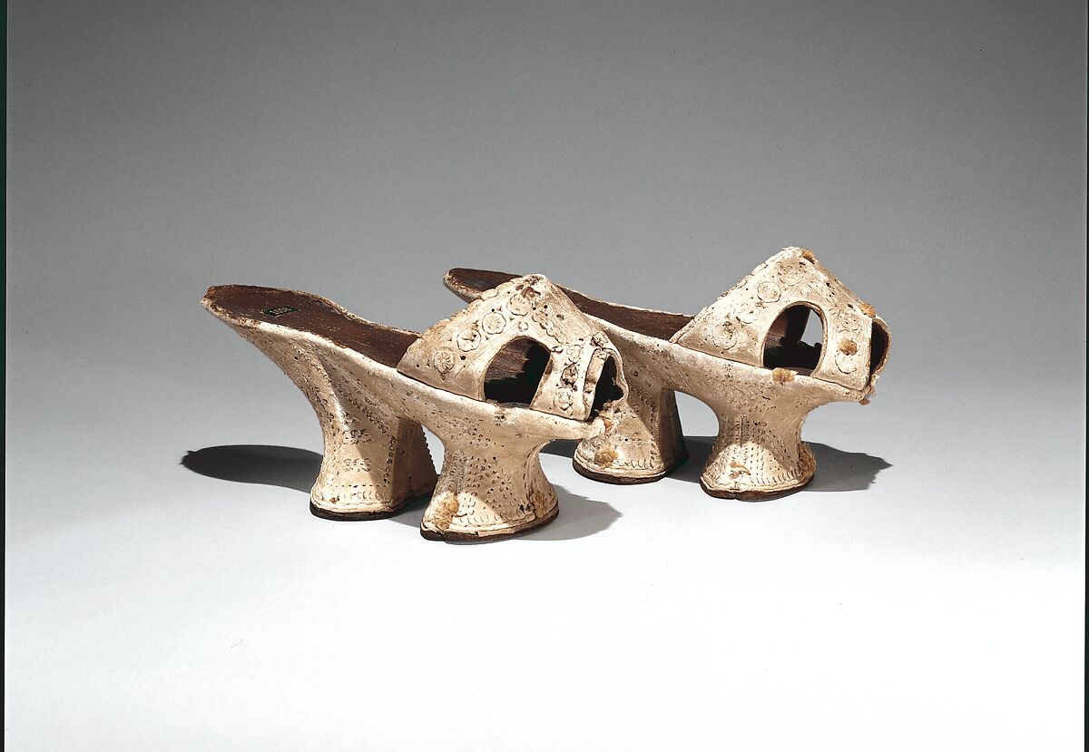 Chopines, leather, silk, wood, Italian