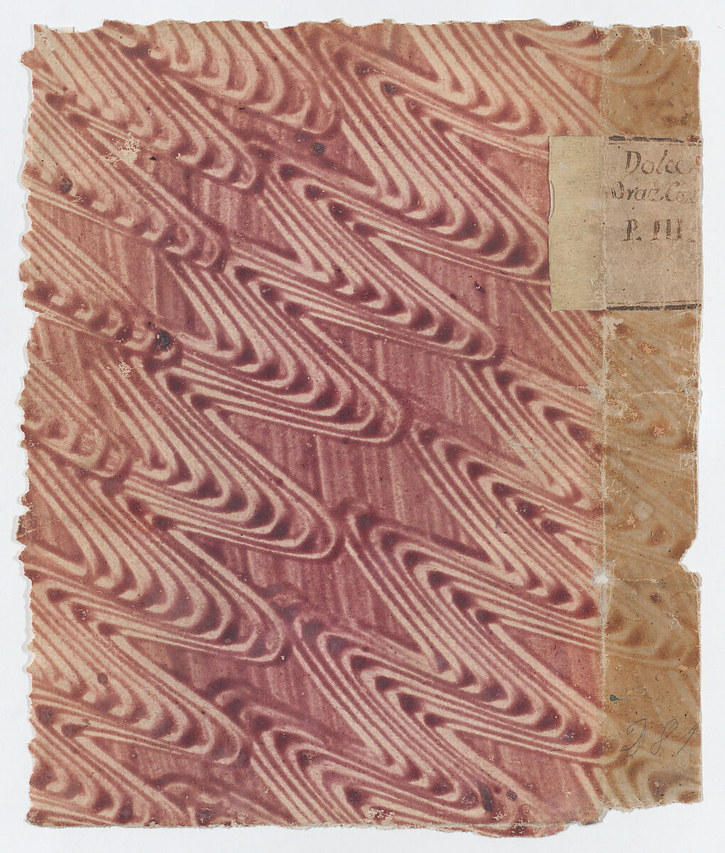 Red paste paper book cover with curved line design, Anonymous  , 18th century, Relief print (wood or metal) 