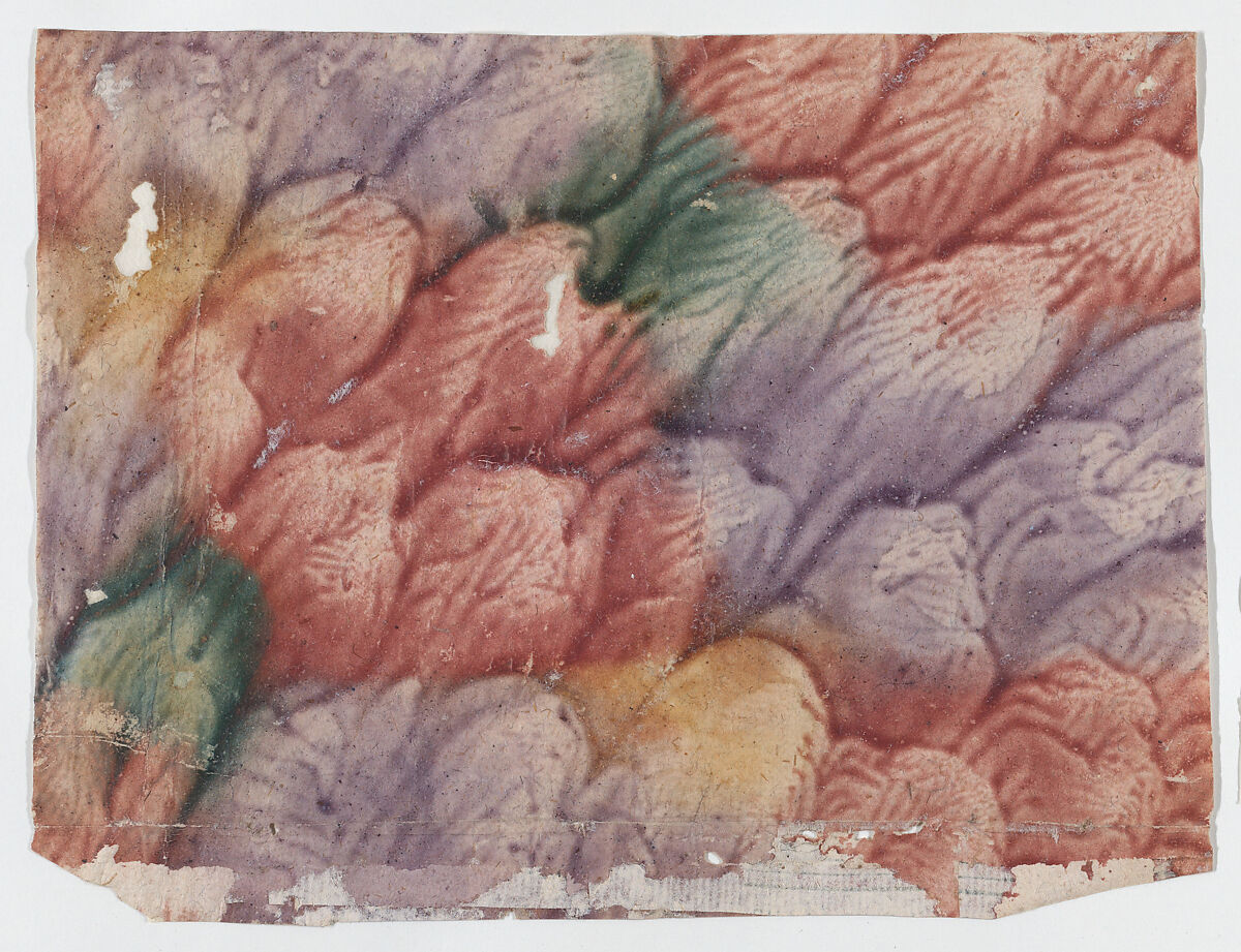 Paste paper with red, purple, yellow, and green design, Anonymous  , 18th century, Relief print (wood or metal) 