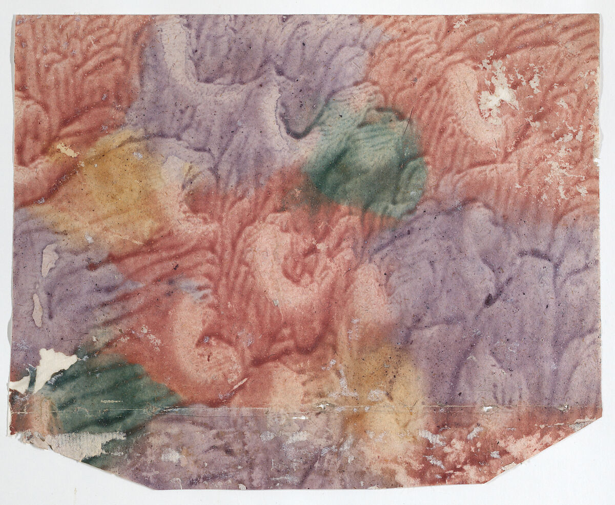 Paste paper with red, purple, yellow, and green design, Anonymous  , 18th century, Relief print (wood or metal) 
