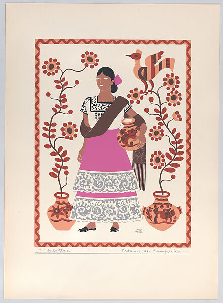 A woman from Campeche, plate 1 from "Trajes Regionales Mexicanos" (Regional Mexican Dress), Carlos Mérida (Guatemalan, Guatemala City 1891–1984 Mexico City), Silkscreen 