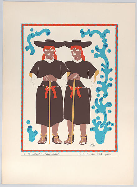 Two Tzotzil women from the state of Chiapas, plate 4 from "Trajes Regionales Mexicanos" (Regional Mexican Dress), Carlos Mérida (Guatemalan, Guatemala City 1891–1984 Mexico City), Silkscreen 