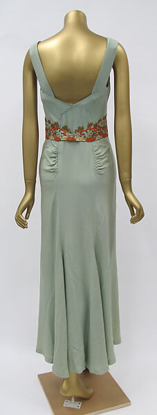 Evening ensemble, Maisons Agnès-Drecoll (French, 1931–1963), a) wool
b) silk
c) coral, silver, rhinestones, French