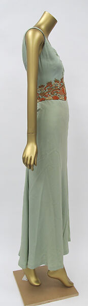 Evening ensemble, Maisons Agnès-Drecoll (French, 1931–1963), a) wool
b) silk
c) coral, silver, rhinestones, French