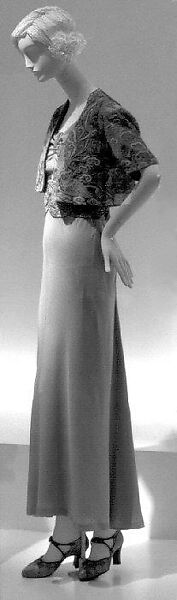 Evening ensemble, Maisons Agnès-Drecoll (French, 1931–1963), a) wool
b) silk
c) coral, silver, rhinestones, French