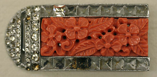 Evening ensemble, Maisons Agnès-Drecoll (French, 1931–1963), a) wool
b) silk
c) coral, silver, rhinestones, French