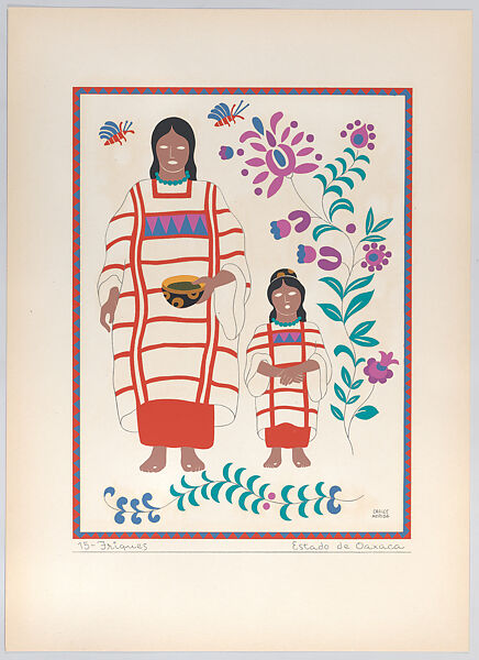 A woman and child from the state of Oaxaca, plate 15 from "Trajes Regionales Mexicanos" (Regional Mexican Dress), Carlos Mérida (Guatemalan, Guatemala City 1891–1984 Mexico City), Silkscreen 