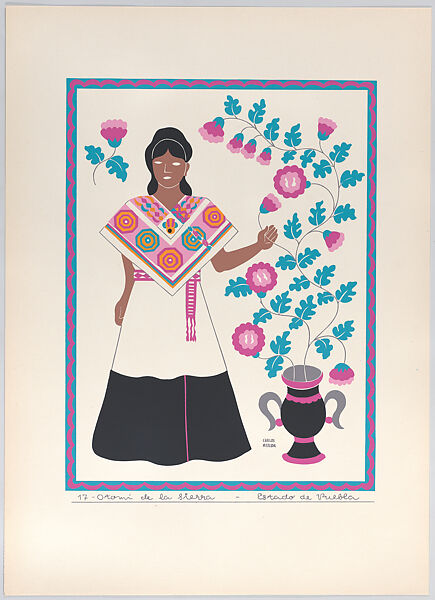 An Otomi woman from the state of Puebla, plate 17 from "Trajes Regionales Mexicanos" (Regional Mexican Dress), Carlos Mérida (Guatemalan, Guatemala City 1891–1984 Mexico City), Silkscreen 