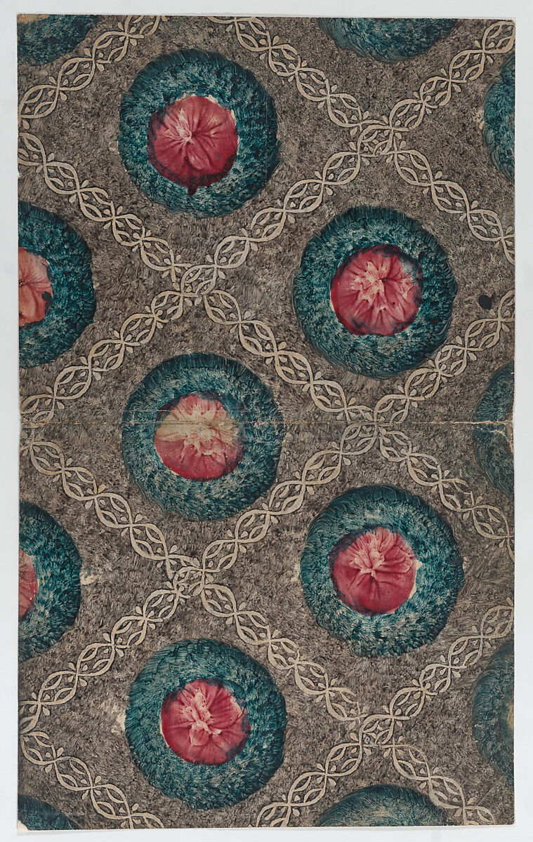 Book cover with circular designs and ornamental diagonal pattern, Anonymous  , 19th century, Relief print (wood or metal) 