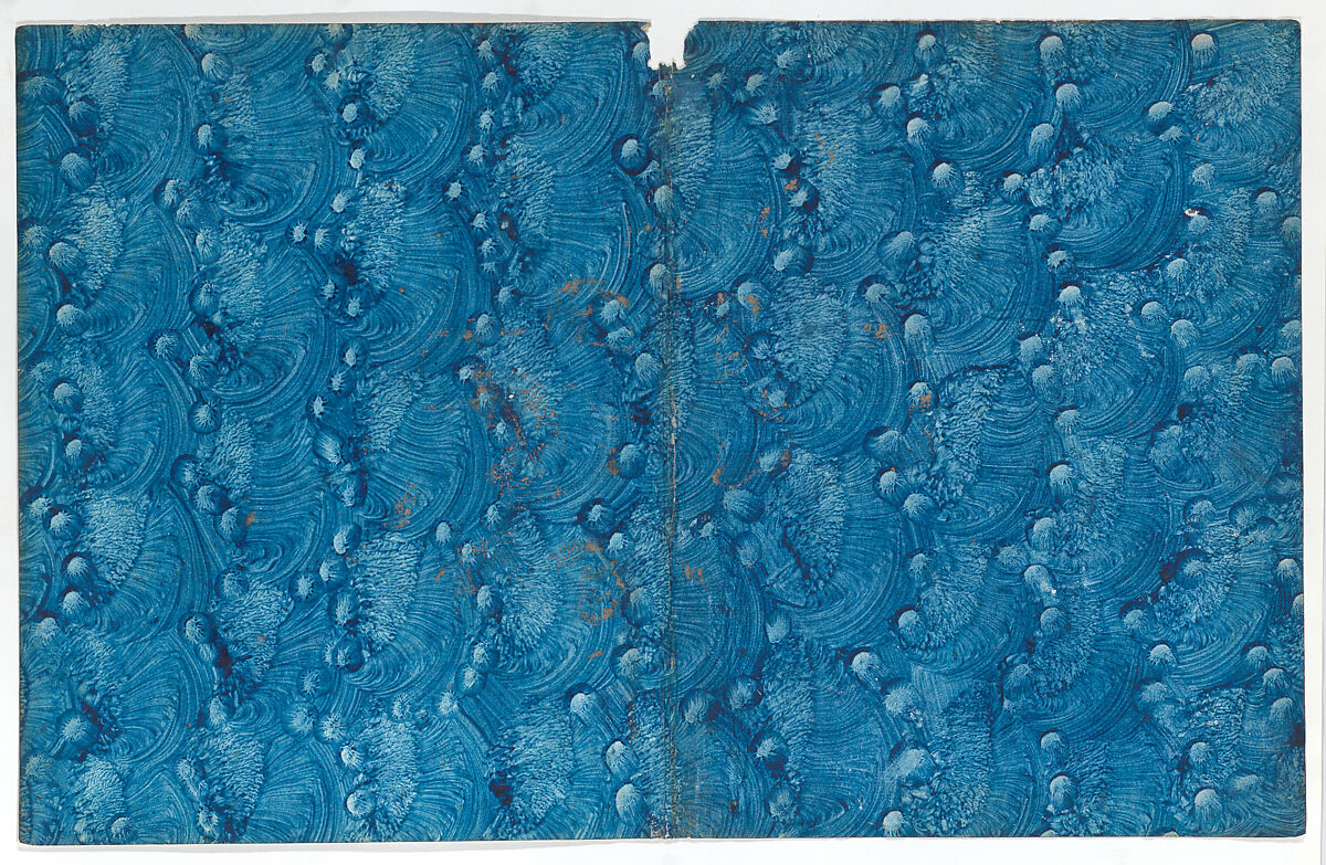 Book cover with curved blue pattern, Anonymous  , 19th century, Relief print (wood or metal) 