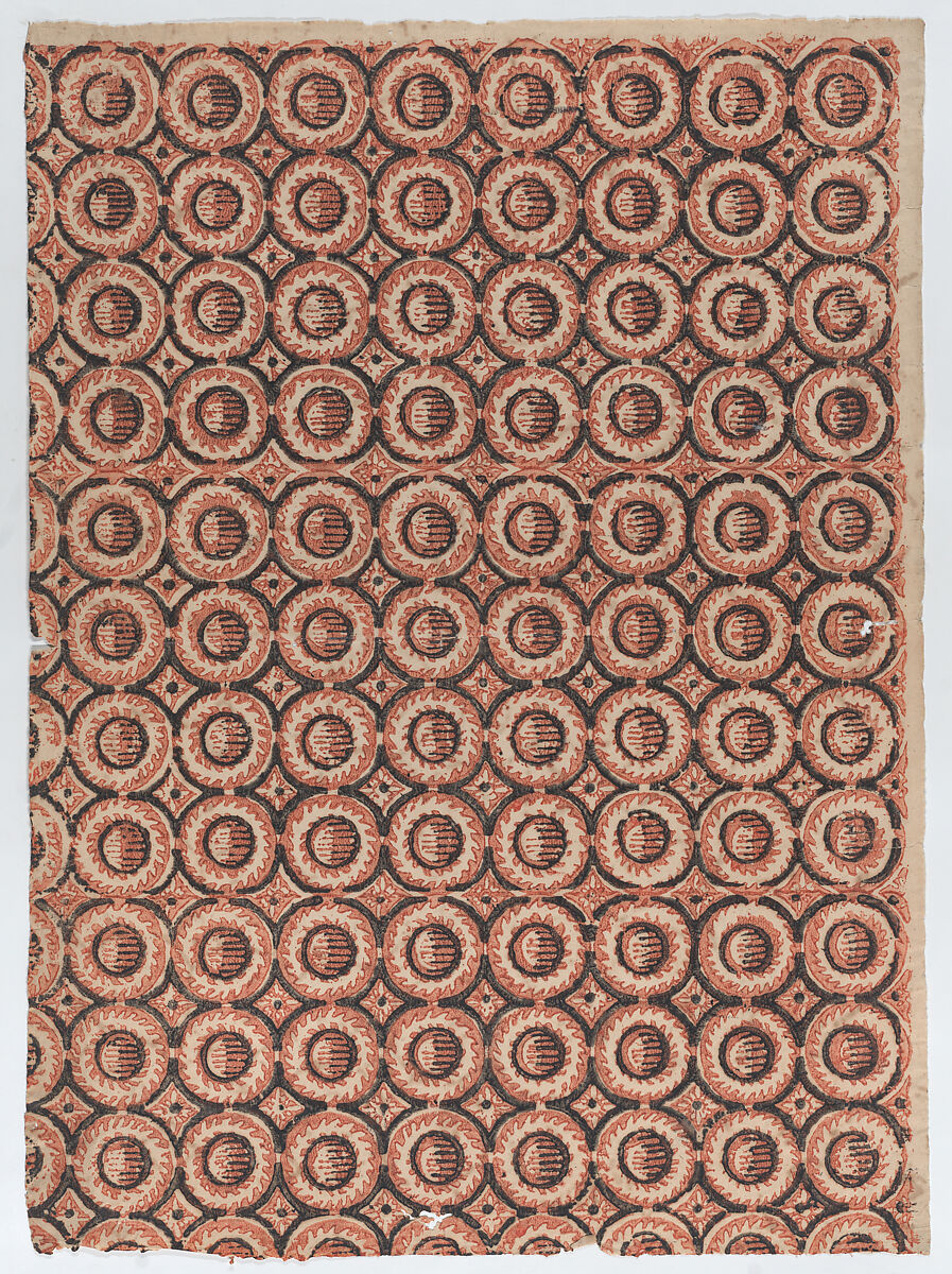 Sheet with overall red circular pattern, Anonymous  , 18th century, Relief print (wood or metal) 