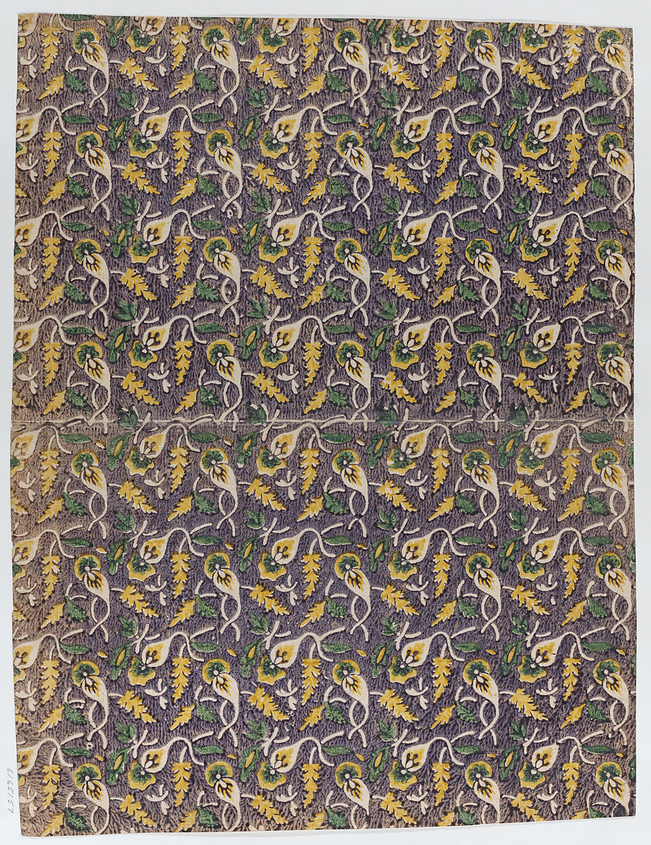 Book cover with overall yellow and green floral pattern, Anonymous  , 18th century, Relief print (wood or metal) 
