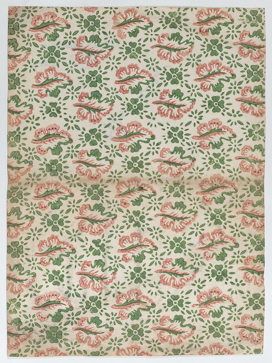 Sheet with overall red and green floral pattern, Anonymous  , 18th century, Relief print (wood or metal) 