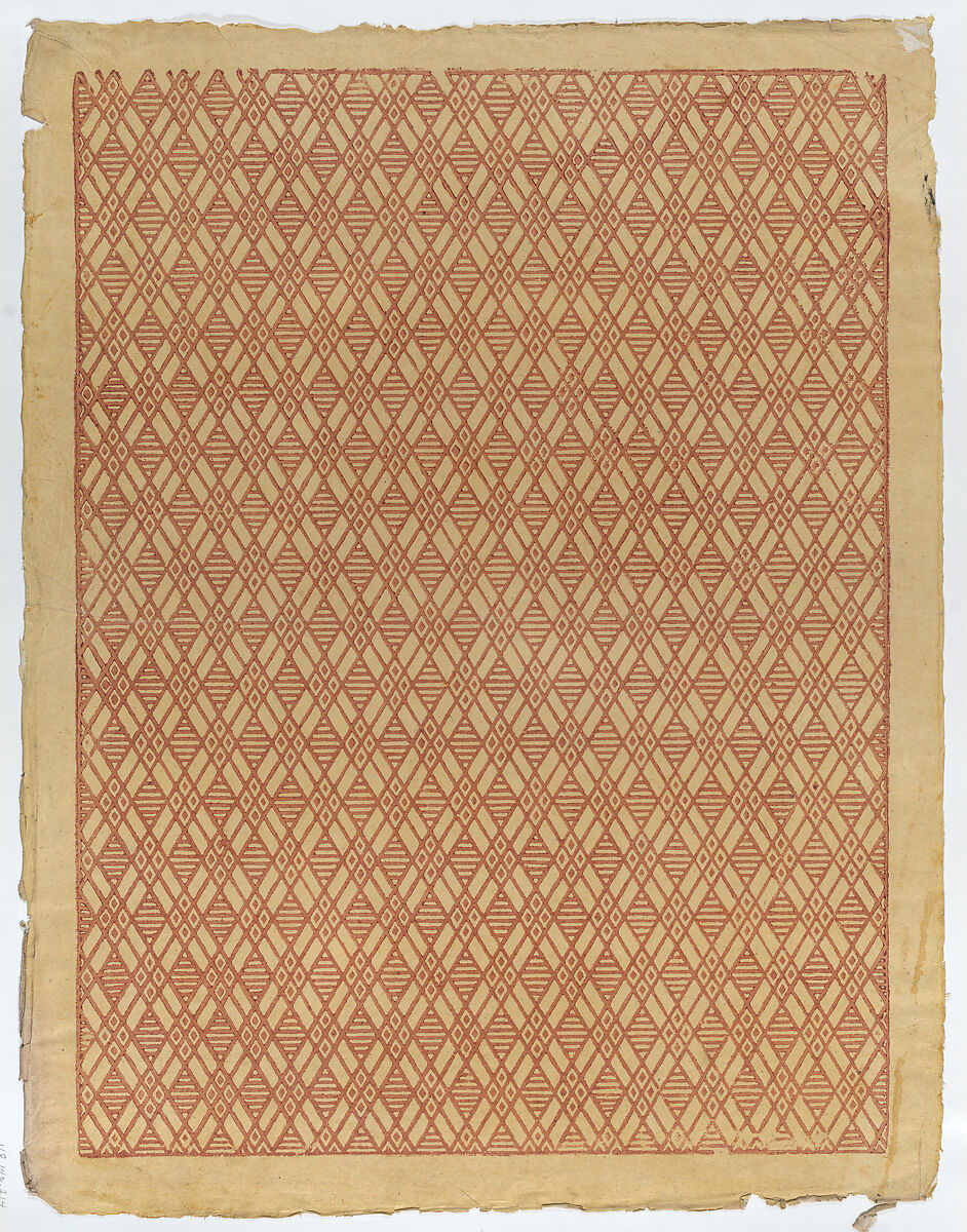 Sheet with overall red geometric pattern, Anonymous  , 18th century, Relief print (wood or metal) 