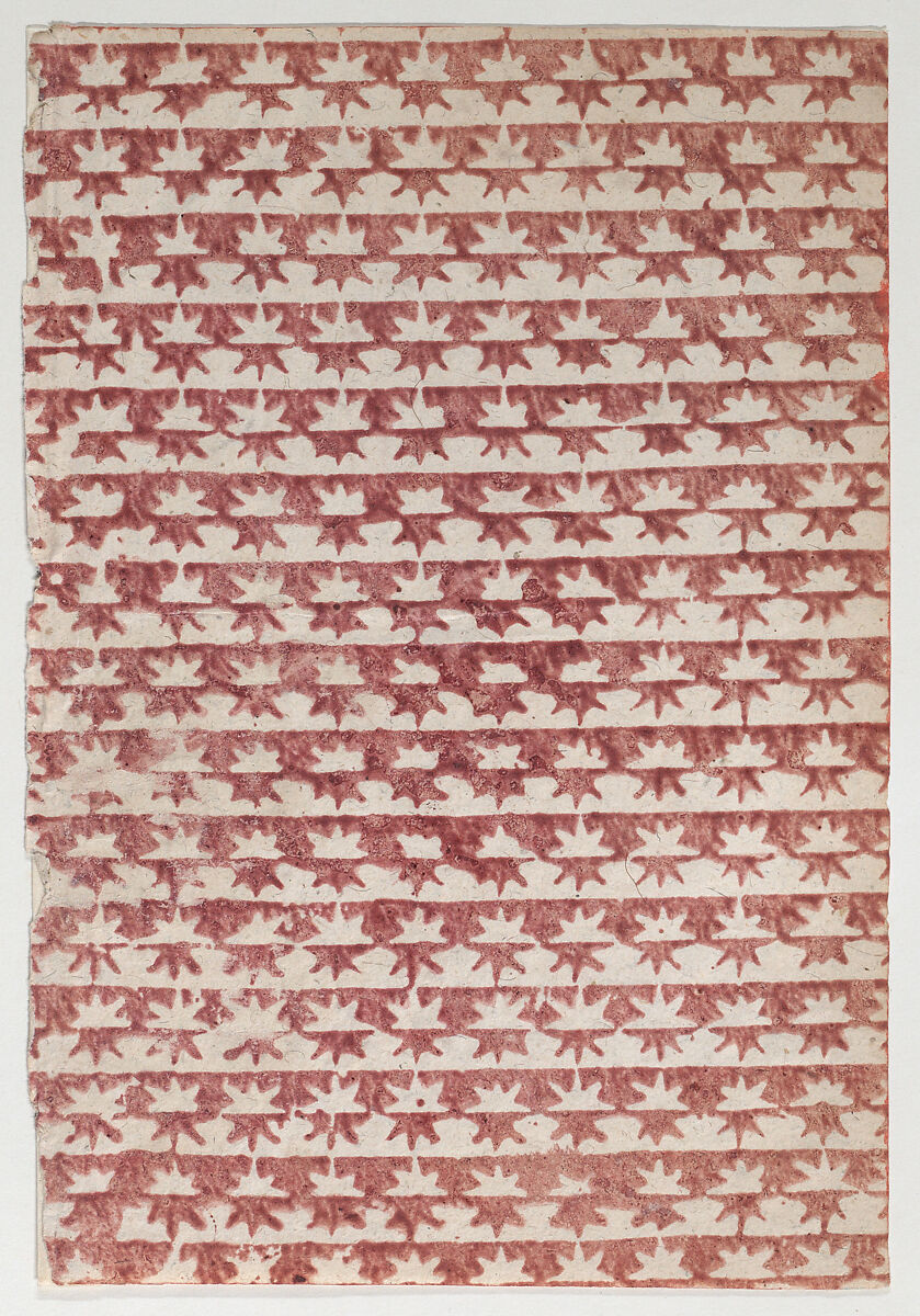 Sheet with overall red star pattern, Anonymous  , 18th century, Relief print (wood or metal) 