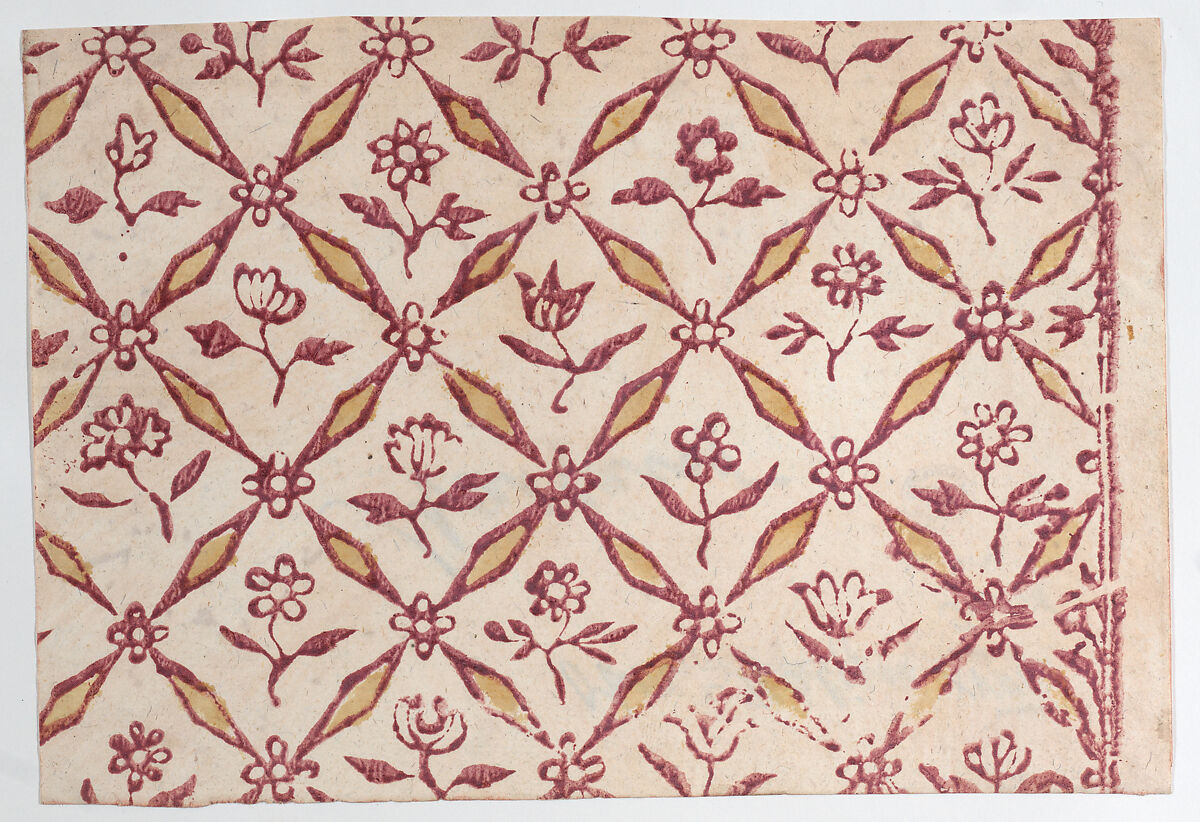 Sheet with red floral pattern, Anonymous  , 18th century, Relief print (wood or metal) 