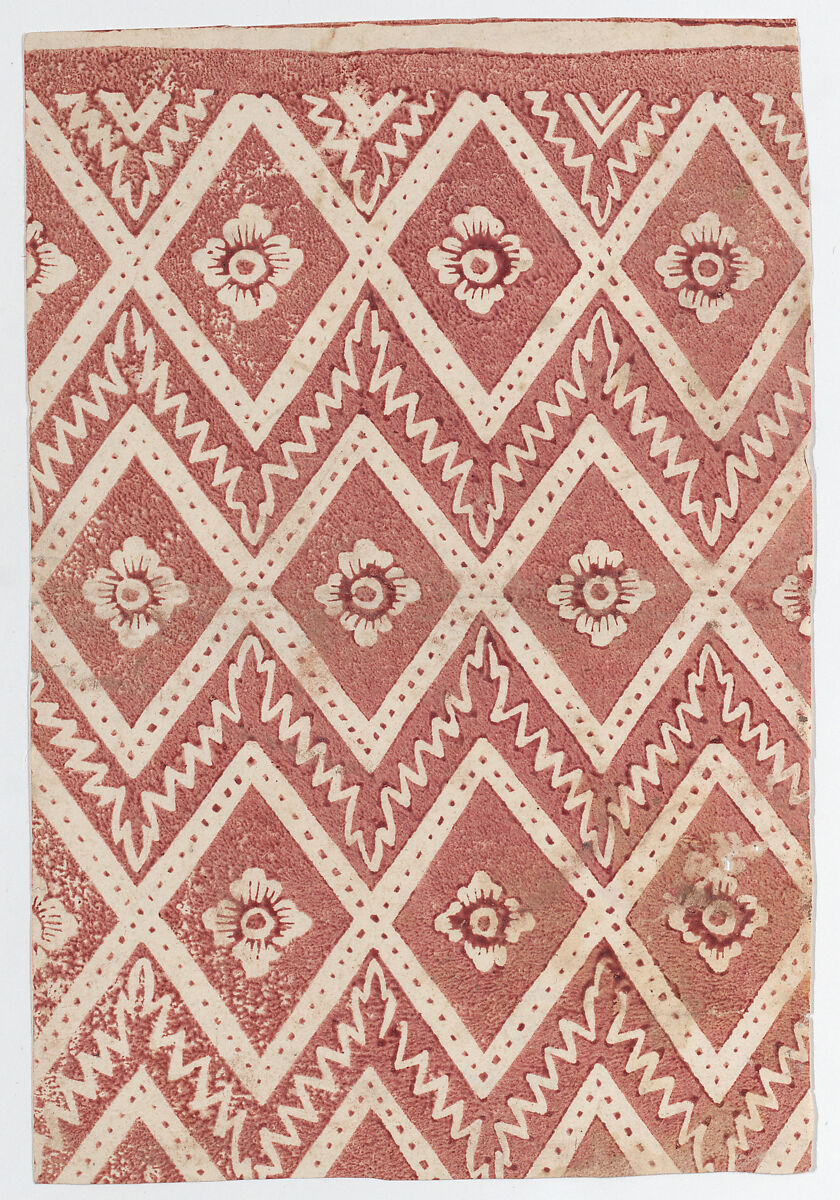 Sheet with red diamond and zigzag pattern, Anonymous  , Italian, 18th century, Relief print (wood or metal) 