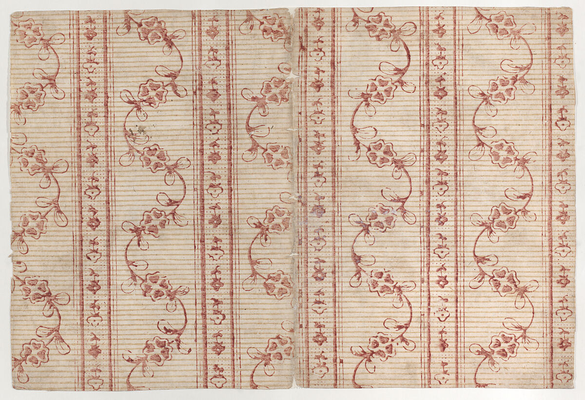 Book cover with stripe and floral pattern, Anonymous  , Italian, 18th century, Relief print (wood or metal) 