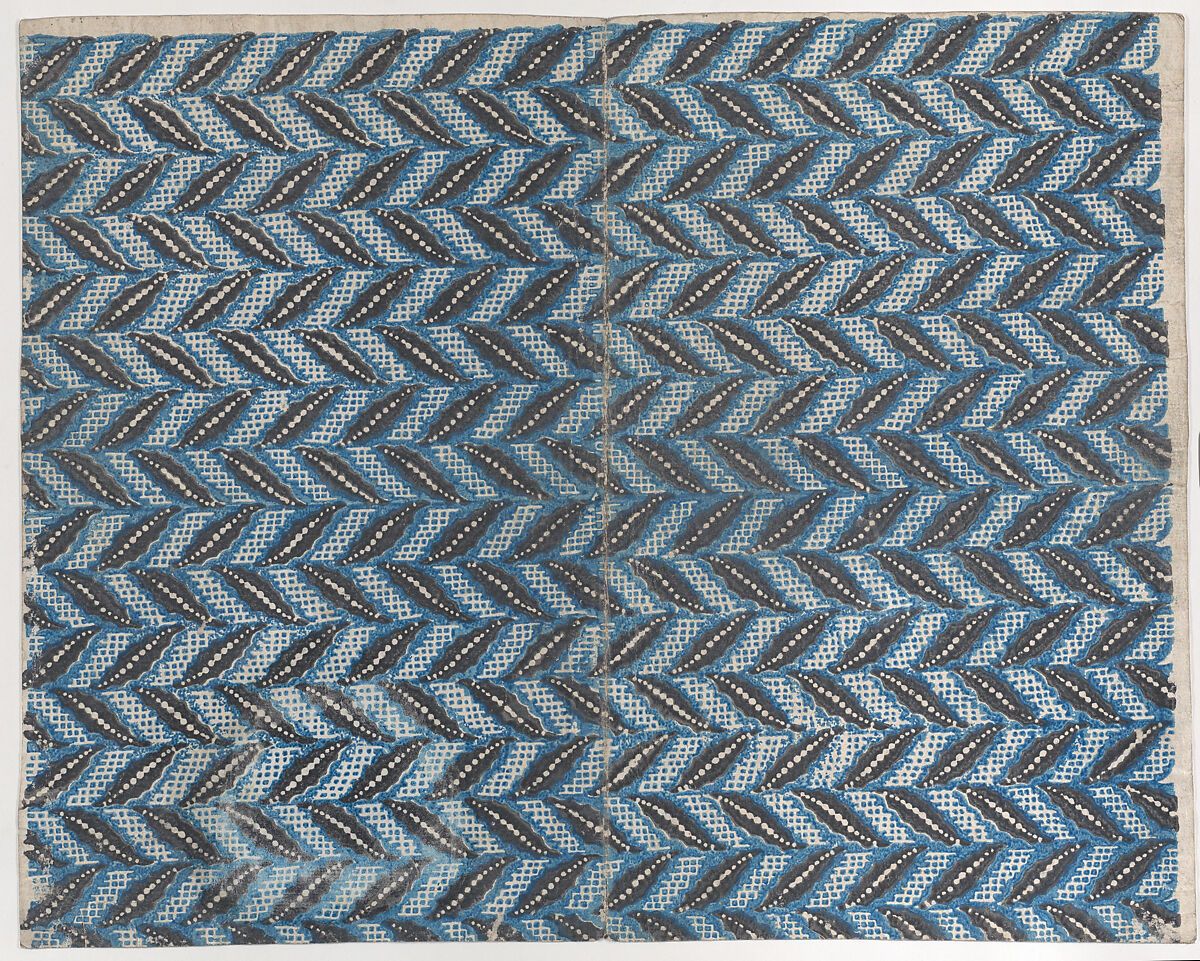 Book cover with black and blue abstract pattern, Anonymous  , 19th century, Relief print (wood or metal) 