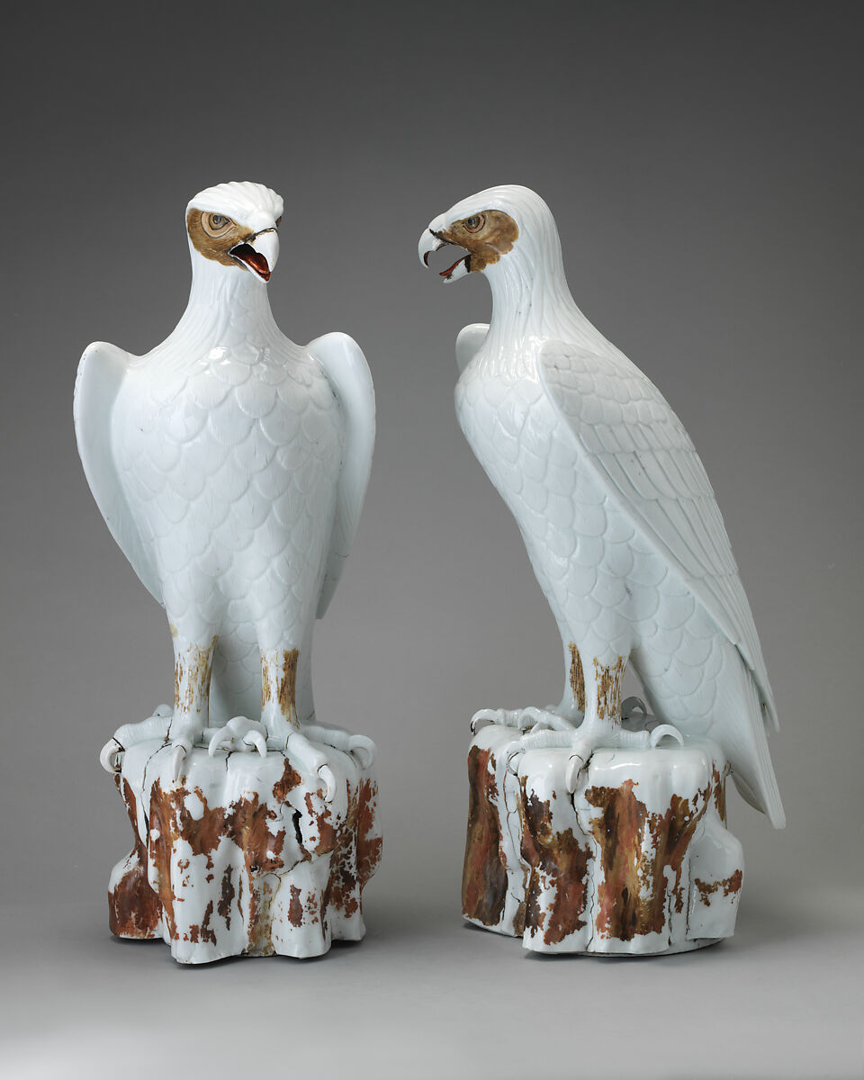 Eagle (one of a pair), Meissen Manufactory (German, 1710–present), Hard-paste porcelain with cold-painted decoration, German, Meissen after a Japanese model