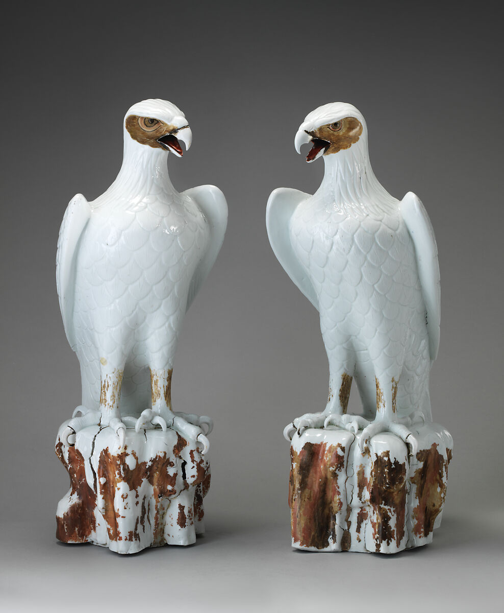 Eagle (one of a pair), Meissen Manufactory (German, 1710–present), Hard-paste porcelain with cold-painted decoration, German, Meissen after a Japanese model