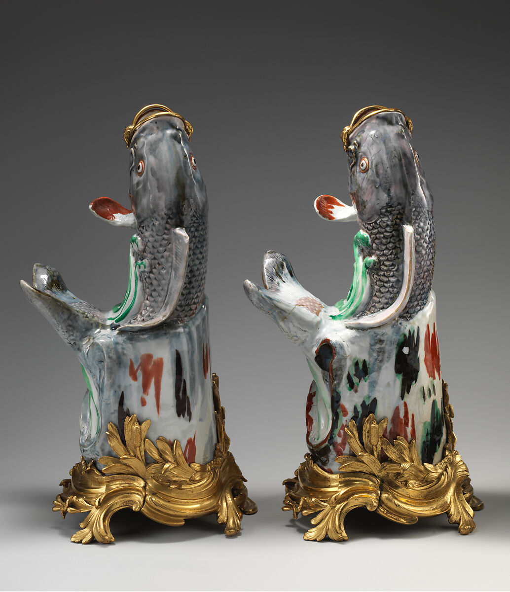 Carp in gilt-bronze mount (one of a pair), Hard-paste porcelain with gilding; gilt-bronze mount, Japanese, with French mount