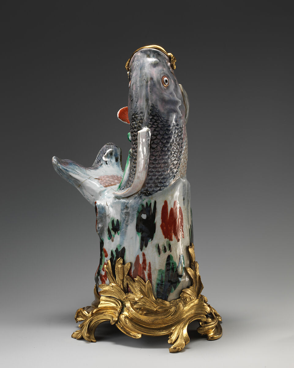 Carp in gilt-bronze mount (one of a pair), Hard-paste porcelain with gilding; gilt-bronze mount, Japanese, with French mount 