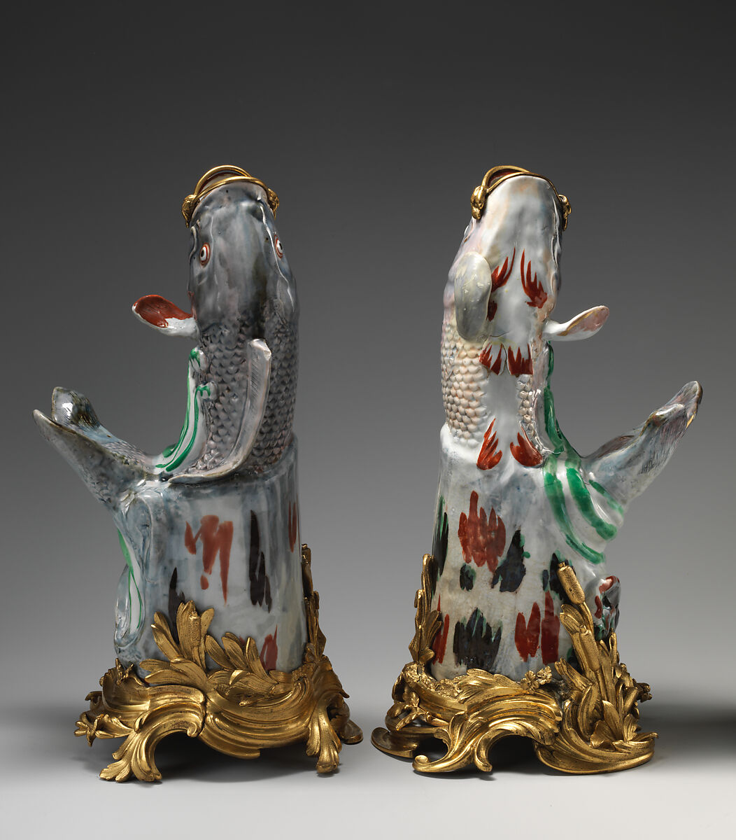 Carp in gilt-bronze mount (one of a pair), Hard-paste porcelain with gilding; gilt-bronze mount, Japanese, with French mount