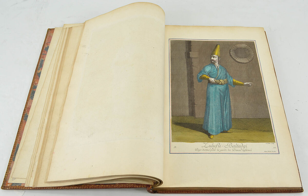 Explication des cent estampes qui représentent différentes nations du Levant avec de nouvelles estampes de cérémonies Turques qui ont aussi leurs explications, Le Hay (French), Paper: engraved and hand colored; bound in red morocco leather, French