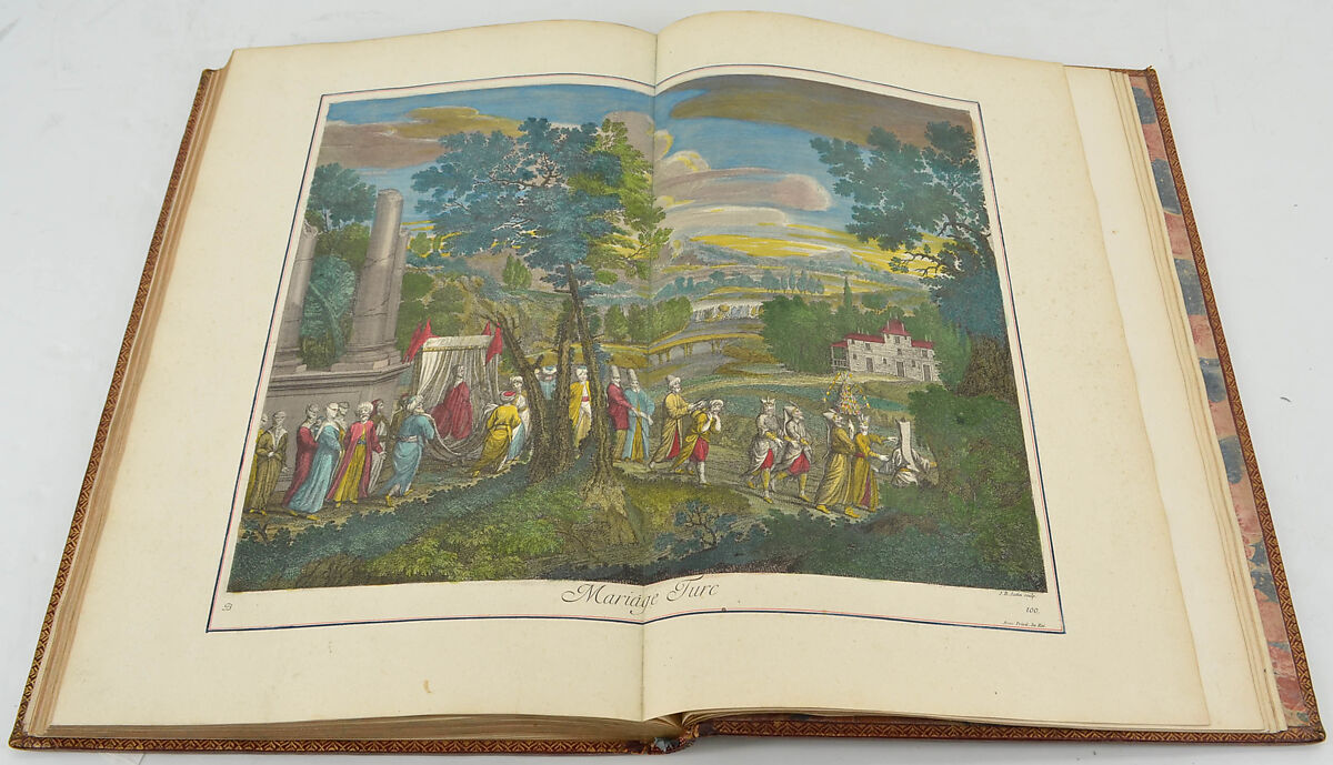 Explication des cent estampes qui représentent différentes nations du Levant avec de nouvelles estampes de cérémonies Turques qui ont aussi leurs explications, Le Hay (French), Paper: engraved and hand colored; bound in red morocco leather, French