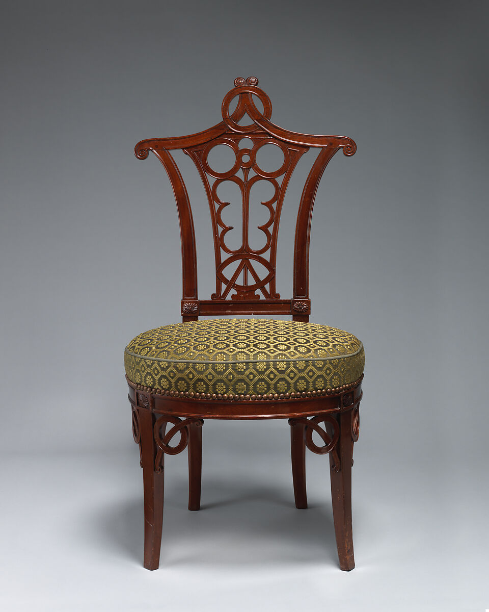 Openwork side chair (one of a pair), Georges Jacob (French, Cheny 1739–1814 Paris), Mahogany, modern horsehair upholstery, French, Paris 