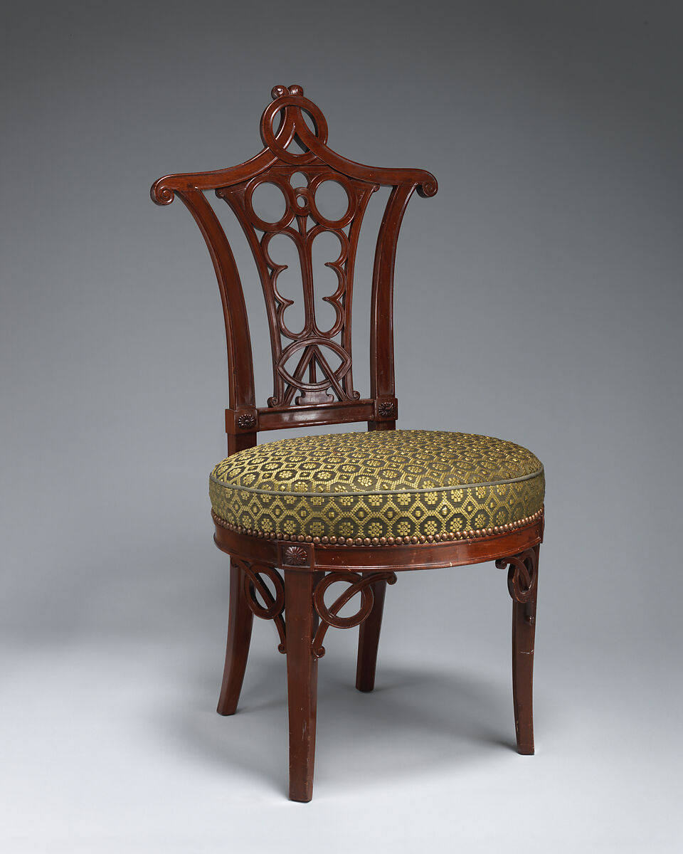 Openwork side chair (one of a pair), Georges Jacob (French, Cheny 1739–1814 Paris), Mahogany, modern horsehair upholstery, French, Paris 