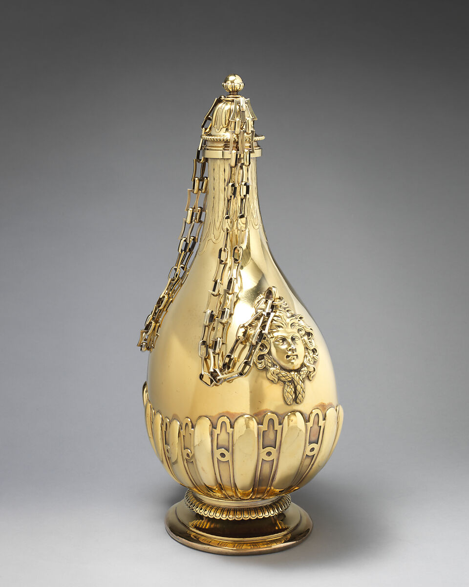 Pilgrim bottle (one of a pair), Robert Garrard II (active 1818–after 1847), Gilded silver, British, London