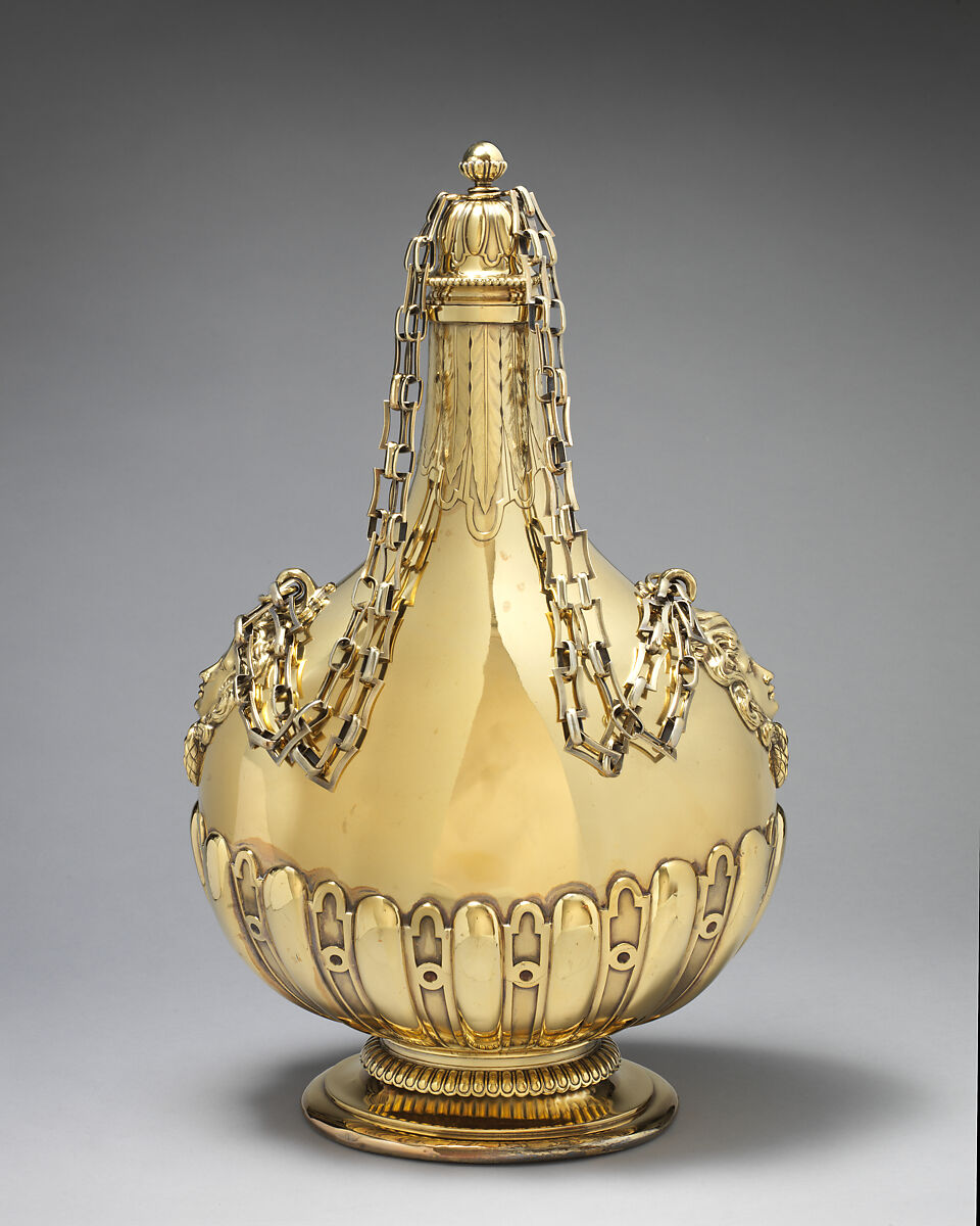 Pilgrim Bottle (one of a pair), Robert Garrard II (active 1818–after 1847), Gilded silver, British, London 