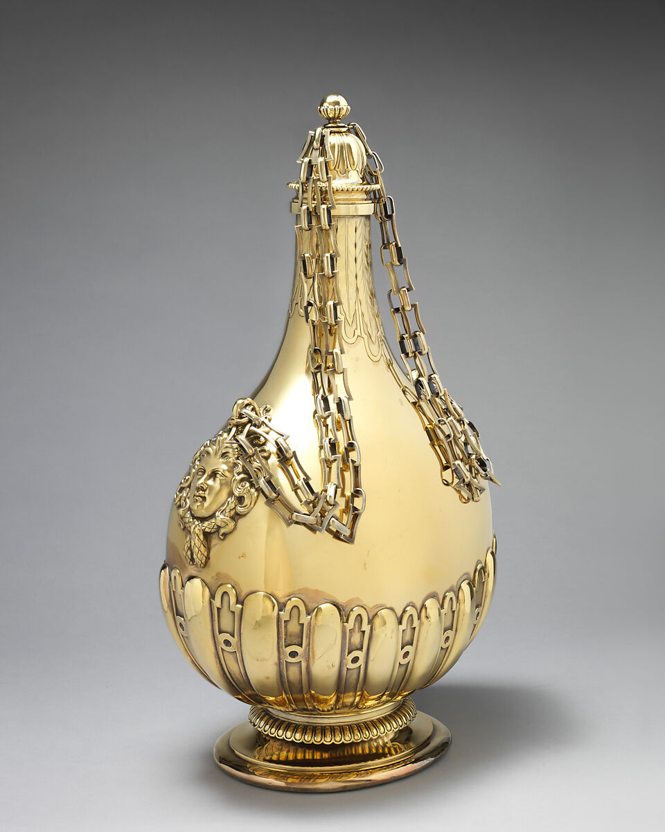 Pilgrim Bottle (one of a pair), Robert Garrard II (active 1818–after 1847), Gilded silver, British, London