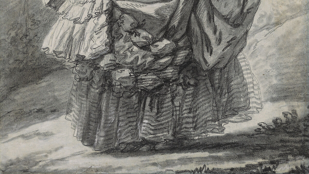 Marie Antoinette in a Park, Elisabeth Louise Vigée Le Brun (French, Paris 1755–1842 Paris), Black chalk, stumped, and white chalk; framing lines in black chalk