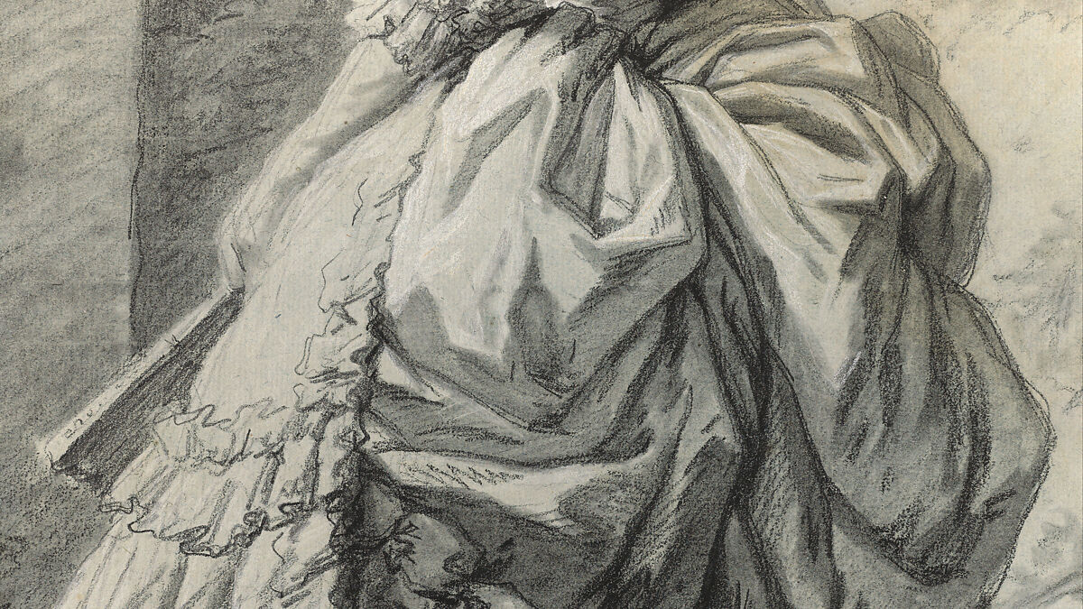 Marie Antoinette in a Park, Elisabeth Louise Vigée Le Brun (French, Paris 1755–1842 Paris), Black chalk, stumped, and white chalk; framing lines in black chalk