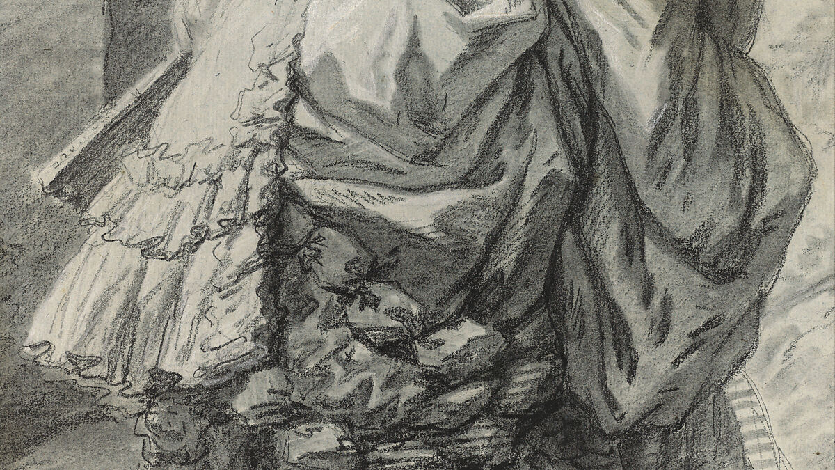 Marie Antoinette in a Park, Elisabeth Louise Vigée Le Brun (French, Paris 1755–1842 Paris), Black chalk, stumped, and white chalk; framing lines in black chalk